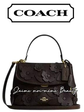 COACH Floral Appliqué Leather Top-Handle Emory Bag - Maple - Dark Brown - New